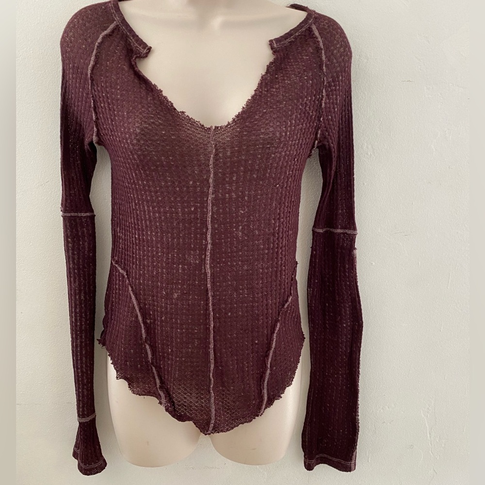 We The Free  Deep Purple  Henley Knit Top
